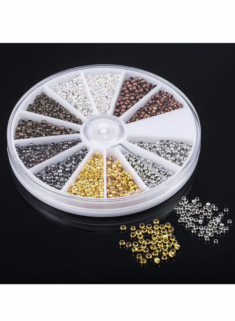 SOLARAE 2250 Pieces Tube Crimp Beads 2 mm 2.5 mm Mixed Bracelet Loose Beads Spacer Jewelry Making Ends Caps, 6 Colors - Image 2