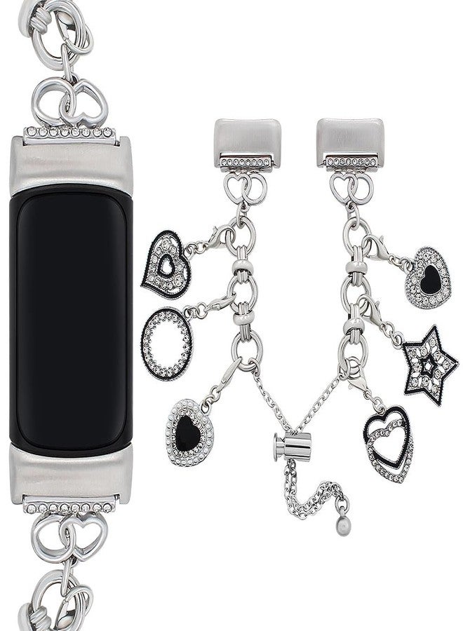 سوار معدني من PENKEY متوافق مع أساور Fitbit Charge 6/Fitbit Charge 5، سوار نسائي مزين بتعليقات أنيقة متوافق مع جهاز تتبع اللياقة البدنية Fitbit Charge 6/Charge 5، على شكل قلب مجوف - Image 2
