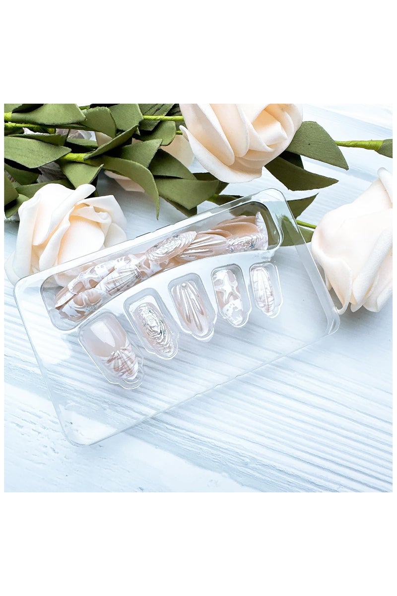 30 قطعة الصيف الشاطئ الصحافة على الأظافر الأظافر اللوز المتوسطة نصيحة فرنسية أظافر مزيفة مع تصميمات قشرة اللؤلؤة ثلاثية الأبعاد عصا على الأظافر نجوم البحر لطيفة أظافر زائفة أظافر أكريليك المحيط الغراء الفرنسي على الأظافر للنساء - Image 4