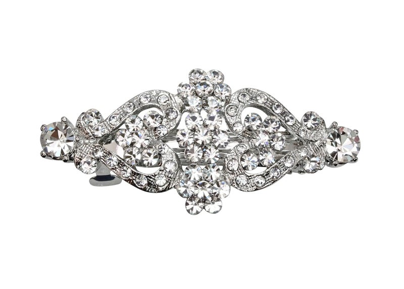 Faship Clear Rhinestone Crystal Floral Double Hearts Hair Barrette Clip