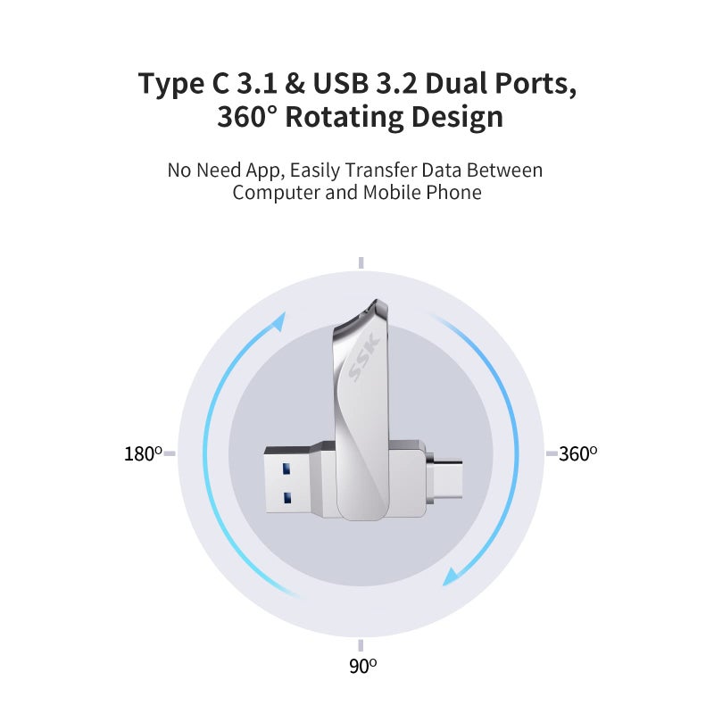 SSK 64GB USB C Flash Drive up to 200MB/s Dual Drive 2 in 1 OTG USB A 3.2 Gen 1+ Type C Memory Stick Thumb Drive, Thunderbolt Pendrive Transfer Speed Photo Stick for Android Phones/Tablets/Mac/Laptop - Image 3