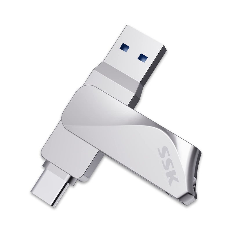 SSK 64GB USB C Flash Drive up to 200MB/s Dual Drive 2 in 1 OTG USB A 3.2 Gen 1+ Type C Memory Stick Thumb Drive, Thunderbolt Pendrive Transfer Speed Photo Stick for Android Phones/Tablets/Mac/Laptop - Image 1