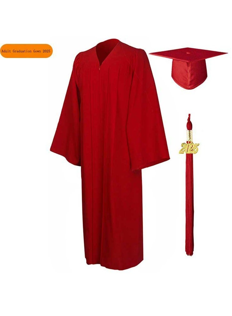 Loquat Middle High School College Graduation Gown Robe With Cap Red - Image 1