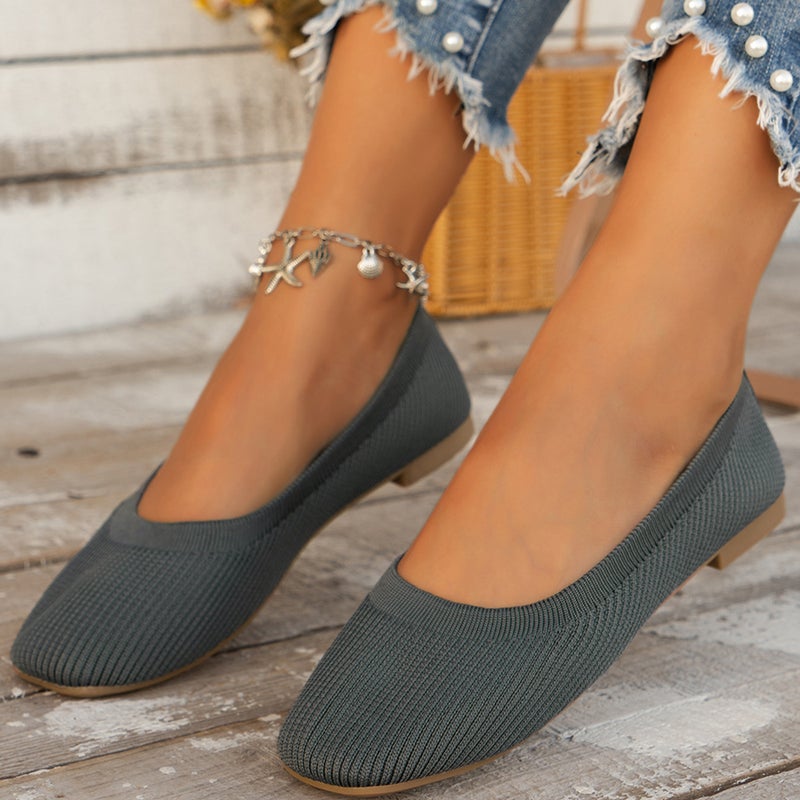 Korean Style Large Size Square Toe Flat Lazy Work Shoes For Women Fly Woven Breathable Shallow Mouth Soft Bottom Beans - Image 4