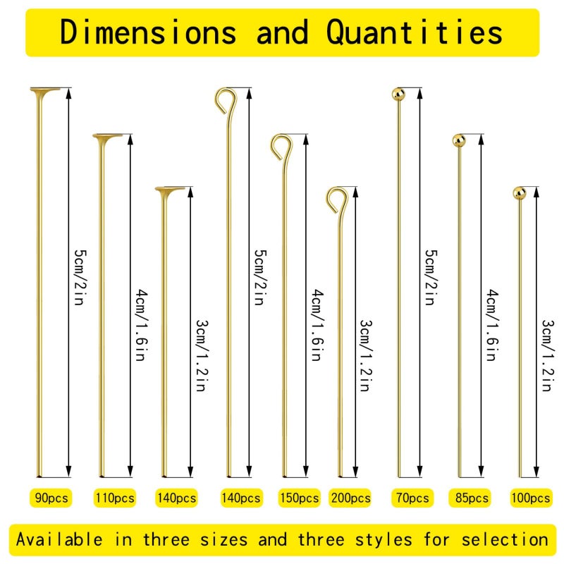SONGIN 1085pcs Eye Pins and Flat Head Pins for Jewelry Making, Metal Eyepins, Headpins & Ball Head Pins for DIY Earrings, Necklaces, Bracelets, Pendants Jewelry Supplies, Gold & Silver - Image 3