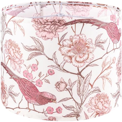 GO&SO Printing Flowers Birds Drum Lamp Shade Medium Table Lampshade 13 Top x 13 Bottom x 10 HighSpider Ideal for LivingroomBedroomFloor LampsModern Linen Shades Decor Assembly RequiredBy GOSO - Image 1