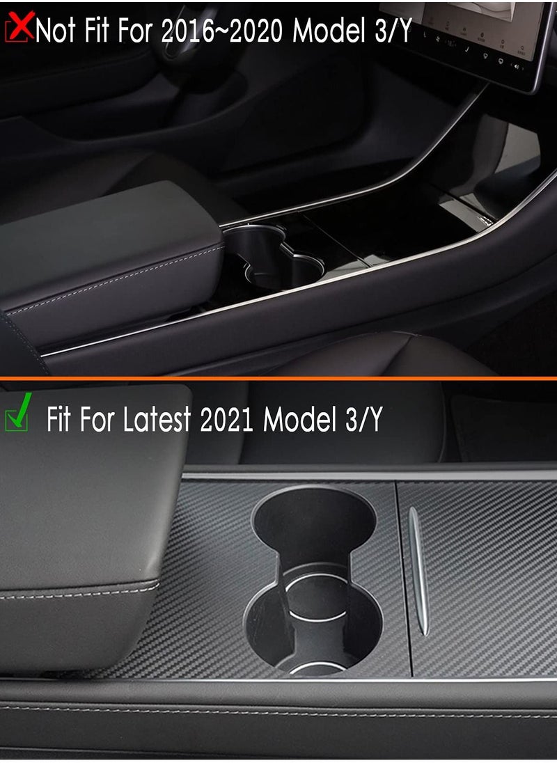 Y&D Center Console Wrap Kit for Tesla Model 3 / Y 2021 Matte Black Cover Interior Trim Accessories (Matte Carbon Fiber)  - Image 2