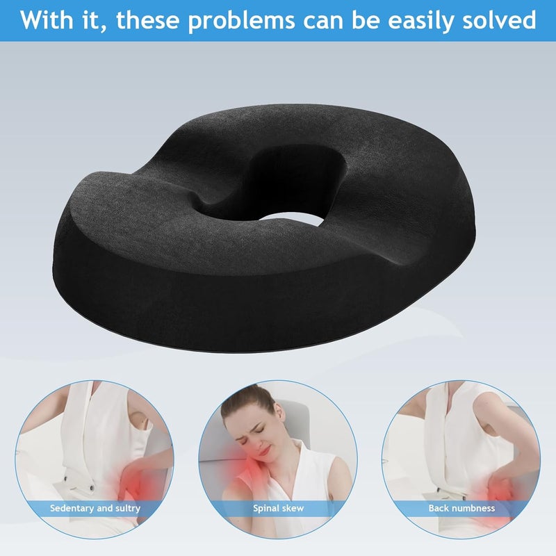 Donut Pillow Hemorrhoid Tailbone Cushion, Premium Memory Foam Seat Cushion, Orthopedic Pain Relief Pillow for Pregnancy, Coccyx, Bed Sores, Post Natal, Sciatica (Black) - Image 5