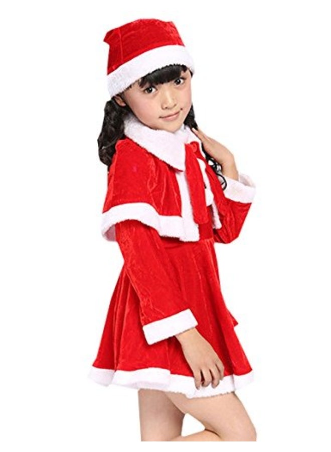 Ciao Children's Christmas Clothes (Girls) – Santa Cape Dress with Hat, Red Velvet Holiday Costume, Size 130 cm (8–9 Years) - Image 5