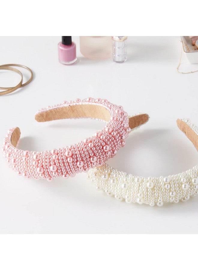 جلامليلي عبوتان من عصابات الرأس الكريستالية للنساء عصابة رأس مبطنة باللؤلؤ (وردي فاتح وأبيض) - Image 2