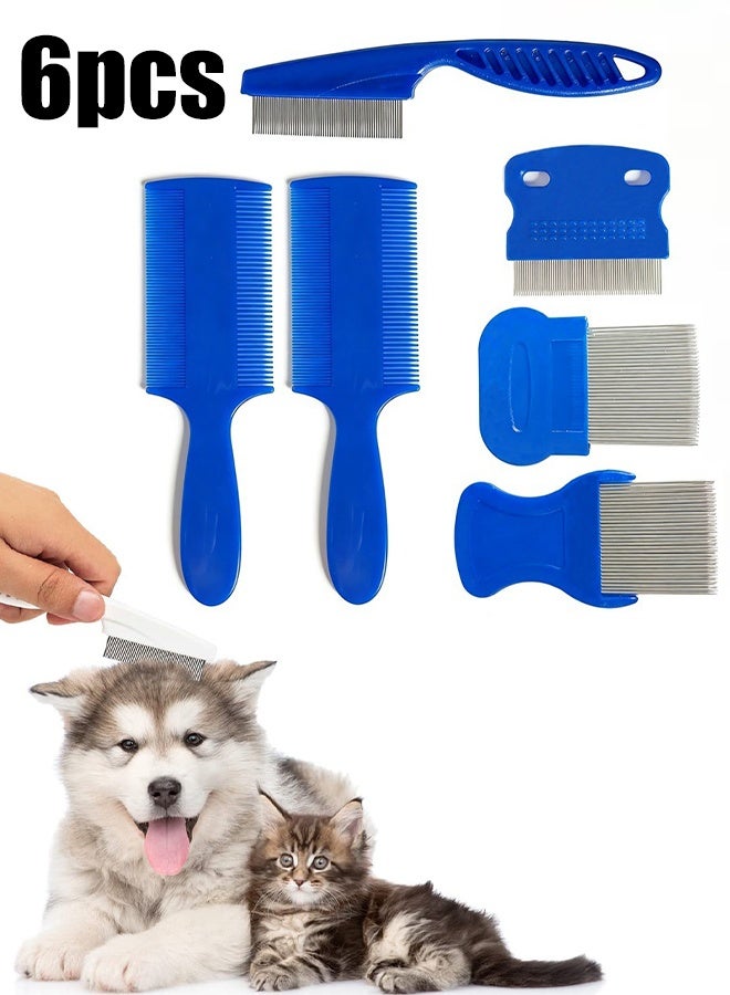 KANGLI 6-Pack Flea Tick Comb, Stainless Steel Round Teeth Dog and Cat Grooming Comb, Double-Sided Professional Pet Tear Stain Remover, Shedding Tool for Small, Medium and Large Pets - Image 1