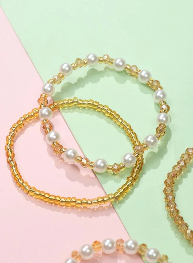 تايك تو Pack of 4 - Girls Multi-Color Beaded and Pearl Bracelets