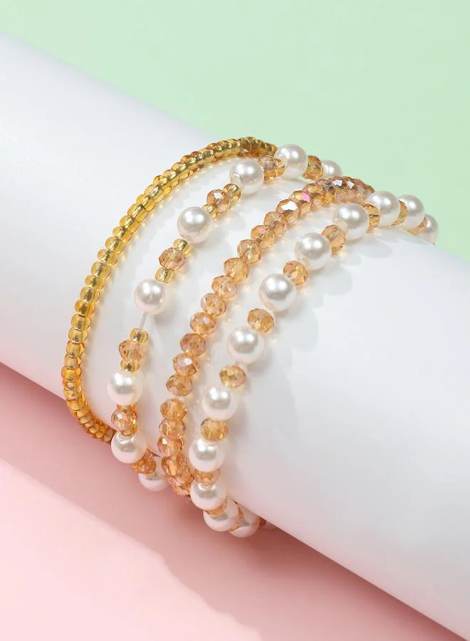 تايك تو Pack of 4 - Girls Multi-Color Beaded and Pearl Bracelets
