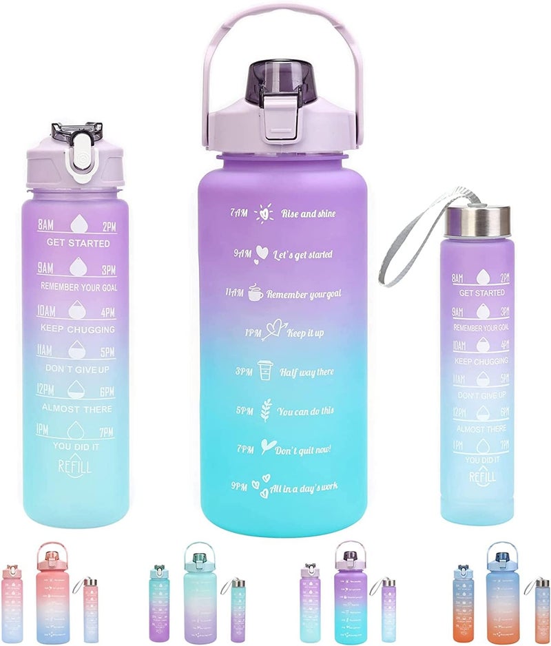 Upyogh Motivational Water Bottle Set of 3 with Time Marker, Leakproof Durable Non-Toxic Sipper Water bottle for office, School Gallon Water bottle for gym (Blue) - Image 1