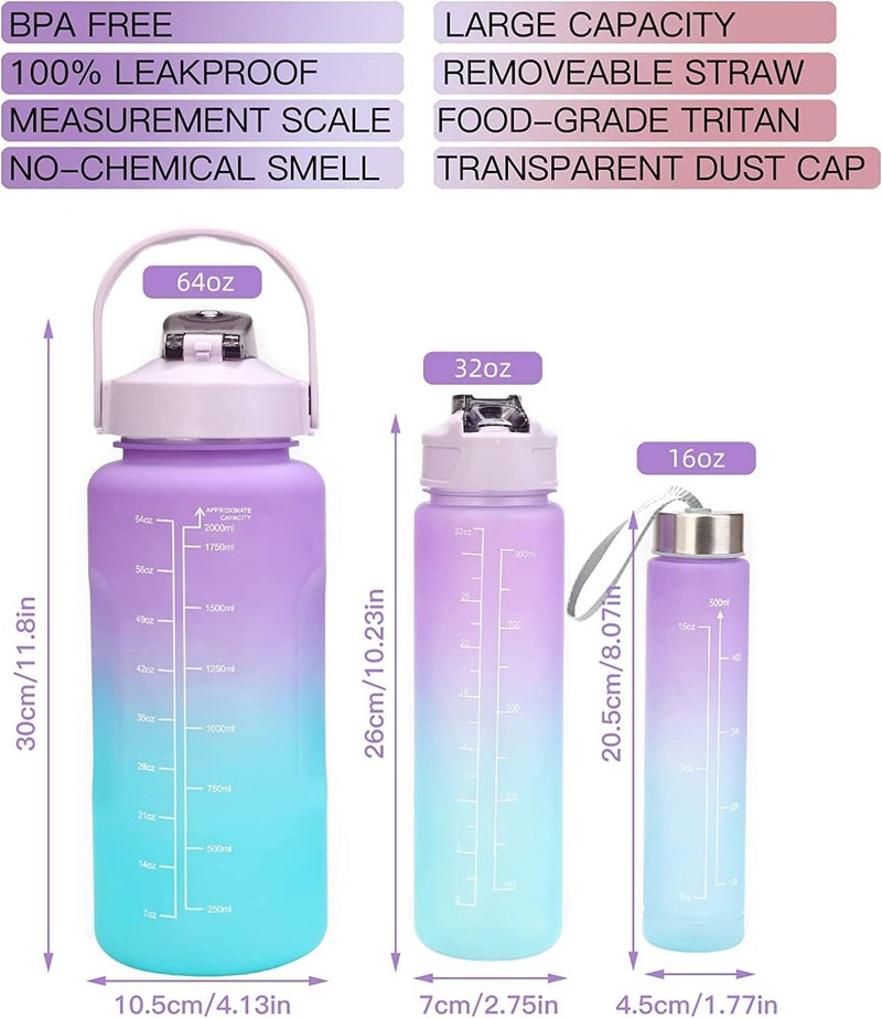 Upyogh Motivational Water Bottle Set of 3 with Time Marker, Leakproof Durable Non-Toxic Sipper Water bottle for office, School Gallon Water bottle for gym (Blue) - Image 3