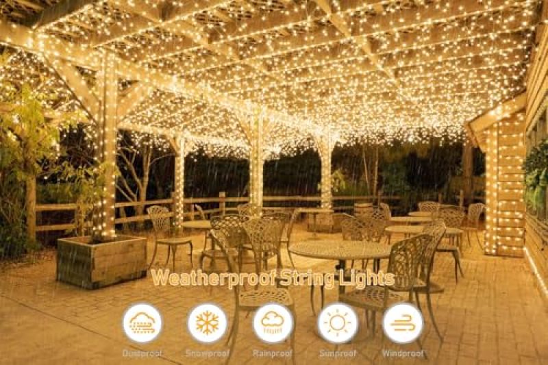 Solar String Lights 39.4 Feet 12 Meters 8 Modes Solar-Powered Automation Warm White Fairy Lights - Waterproof Outdoor for Patio Garden Wedding Decoration - Image 4