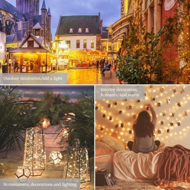 Solar String Lights 39.4 Feet 12 Meters 8 Modes Solar-Powered Automation Warm White Fairy Lights - Waterproof Outdoor for Patio Garden Wedding Decoration - Image 5