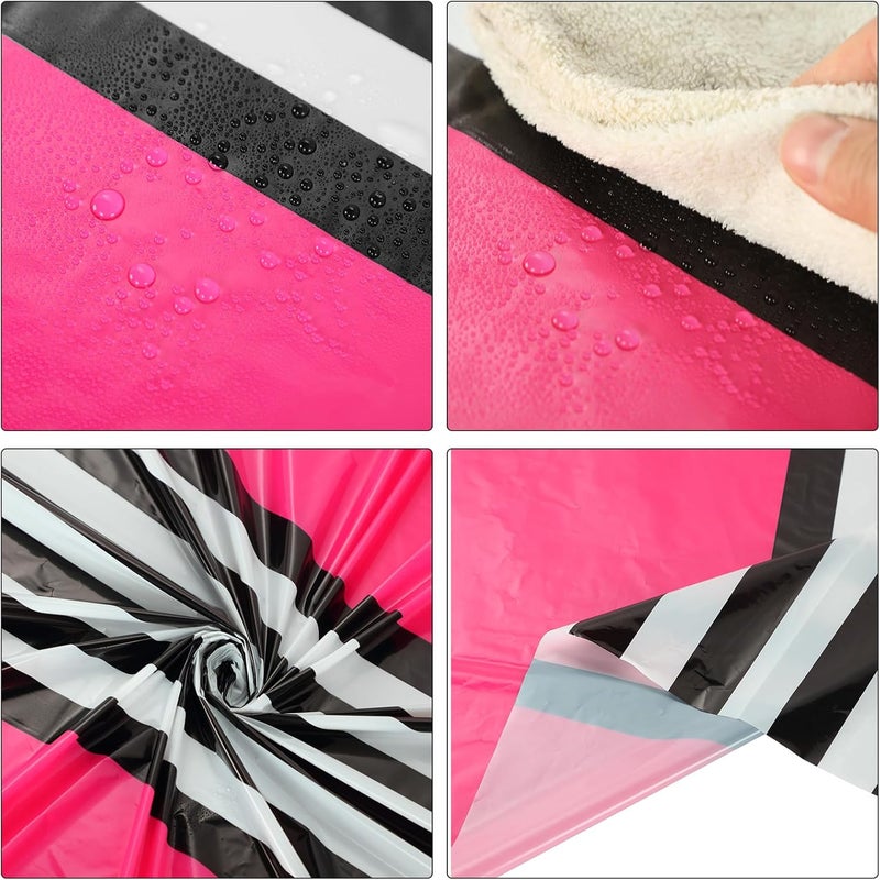 Oudain 6 Pcs Striped Tablecloth 108 x 54 Inch Disposable Plastic Table Cloth Waterproof Tablecloth Rectangle Table Cover for Birthday Wedding Bridal Party Supplies (Black White Rose Red) - Image 3