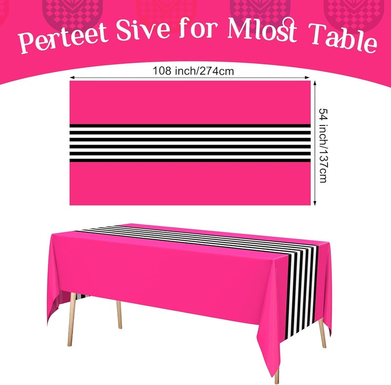 Oudain 6 Pcs Striped Tablecloth 108 x 54 Inch Disposable Plastic Table Cloth Waterproof Tablecloth Rectangle Table Cover for Birthday Wedding Bridal Party Supplies (Black White Rose Red) - Image 2