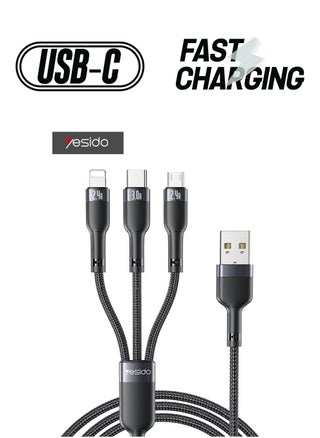 3 In 1 Fast Charging Data Cable, USB To Lightning/Micro/Type-C Data Cable, Durable Nylon Braided Cord, 3A Fast Charging, Compatible with Apple Android Mobile Phones and More (1.2 Meter, Black) - pzsku/Z2CDE6948A0467788BCC4Z/45/_/1738266591/3220ba94-d698-4226-bc92-44e3308dae22