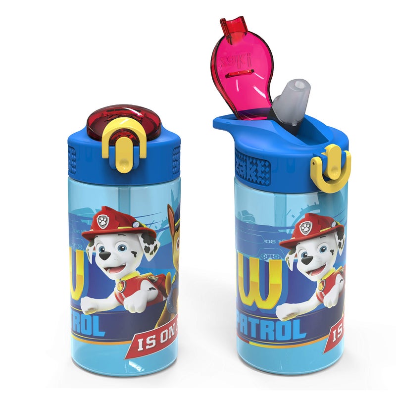 Zak Designs PAW Patrol Kids Water Bottle with Spout Cover and Built-in Carrying Loop, Durable Plastic, Leak-Proof Water Bottle Design for Travel (16 oz, 2-Pack, Non-BPA, Marshall) - Image 1