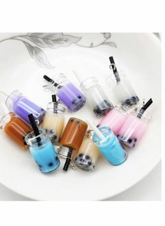48 Pcs Charms, DIY Keychain Boba Fruit Tea Milk Mini Bottle Charms Pendant for Jewelry Craft Earring Keychain, 12 Styles,
