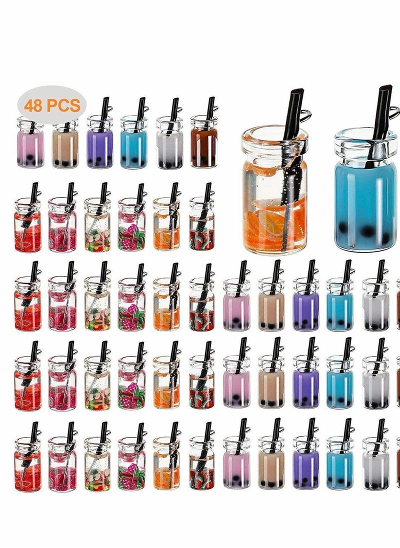 Y&D - 48 Pcs Charms, DIY Keychain Boba Fruit Tea Milk Mini Bottle Charms Pendant for Jewelry Craft Earring Keychain, 12 Styles, - Image 1