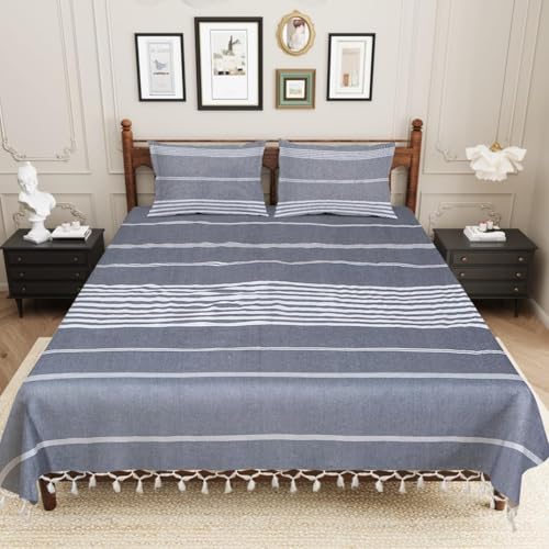Värde Bedsheet King Size Cotton with 2 Pillow Covers | 210 TC Bedsheet | Flat Sheets | Handloom Bedsheets | Double Bedsheet for Summer | Size 90 X 100 Inches, 7.5 X 8.3 Feet (Grey, King) - Image 2