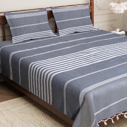 Värde Bedsheet King Size Cotton with 2 Pillow Covers | 210 TC Bedsheet | Flat Sheets | Handloom Bedsheets | Double Bedsheet for Summer | Size 90 X 100 Inches, 7.5 X 8.3 Feet (Grey, King) - Image 1