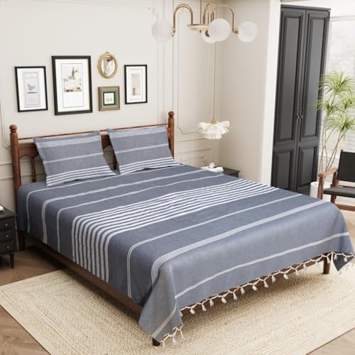 Värde Bedsheet King Size Cotton with 2 Pillow Covers | 210 TC Bedsheet | Flat Sheets | Handloom Bedsheets | Double Bedsheet for Summer | Size 90 X 100 Inches, 7.5 X 8.3 Feet (Grey, King) - Image 3