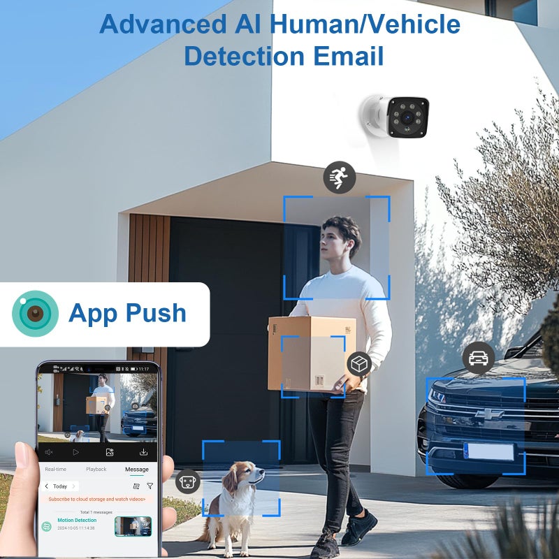 KTKTVE H.265+ Wired Security Camera DVR Kit System with AI Human Vehicle Detection, 4X 1920P 5MP IP67 Metallic Indoor/Outdoor Cameras IR Night Vision, 4K NVR 500GB HDD Included for 24/7 Recording - Image 5