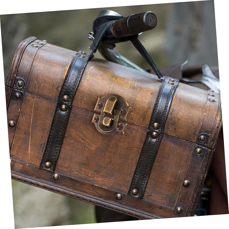 صندوق خشبي بمشبك عتيق بني داكن 3.00 × 2.70 × 1.00 سم صندوق صدر قديم قفل زخرفة رجعية - Image 5