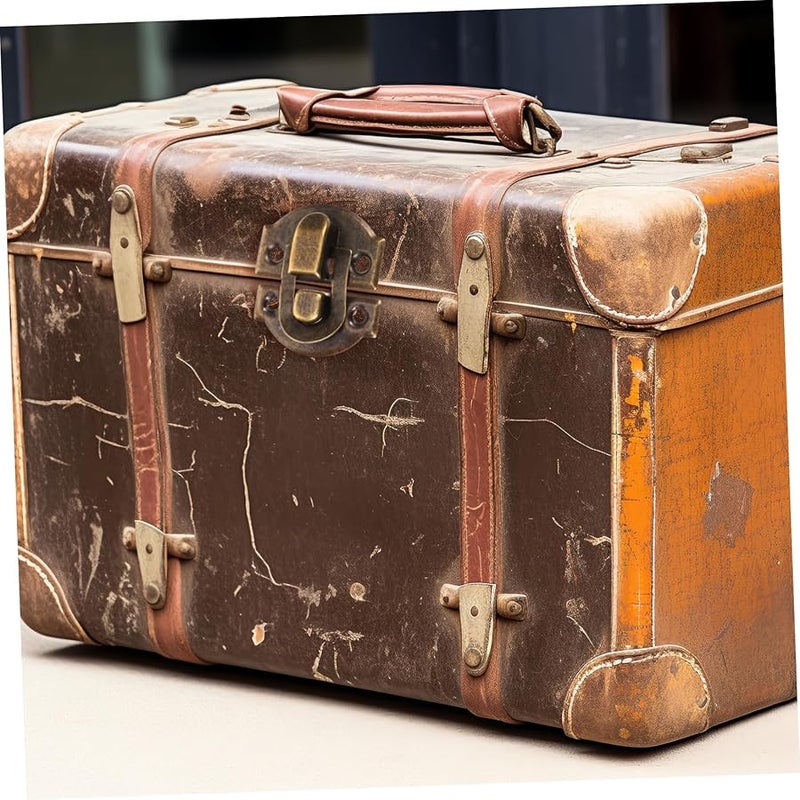 صندوق خشبي بمشبك عتيق بني داكن 3.00 × 2.70 × 1.00 سم صندوق صدر قديم قفل زخرفة رجعية - Image 3