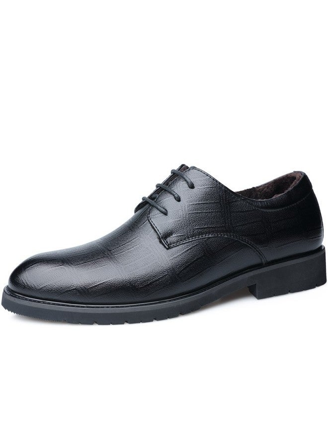 Beioutu Fleece-lined Warm Leather Dress Shoes Fashion Lace-up Business Casual Low-top Cotton Shoes For Men 17818 Black Size 44 - Image 2