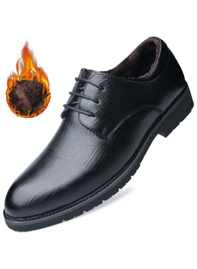 Beioutu Fleece-lined Warm Leather Dress Shoes Fashion Lace-up Business Casual Low-top Cotton Shoes For Men 17818 Black Size 44 - Image 1