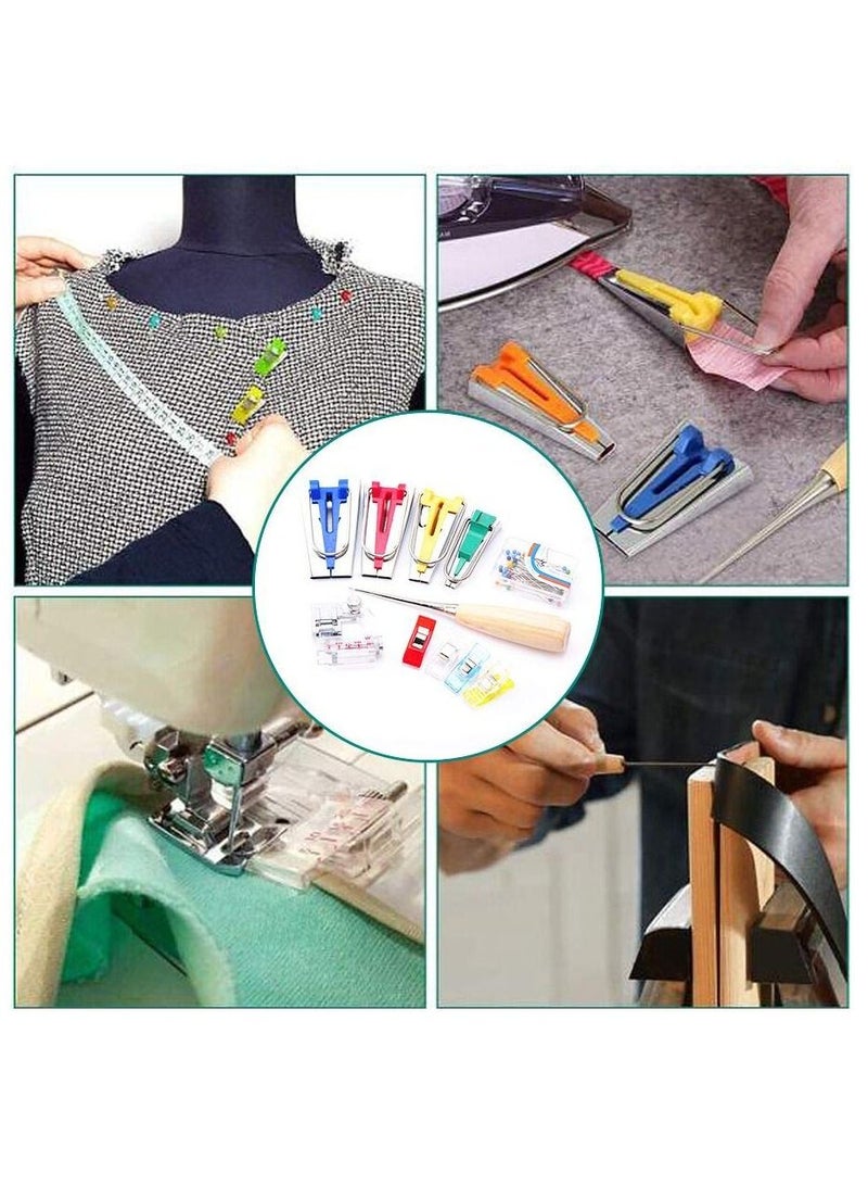 Y&D Fabric Bias Tape Makers Kit with Sewing Awl, Positioning Pin, Adjustable Binder Clip, Wooden Foot Press, Practical Maker Set  - Image 4
