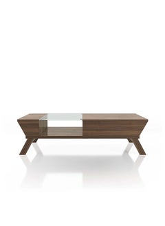 AtoZ Furniture Browson Mid-Century Modern Glass Insert Coffee Table Brown in Brown Color 