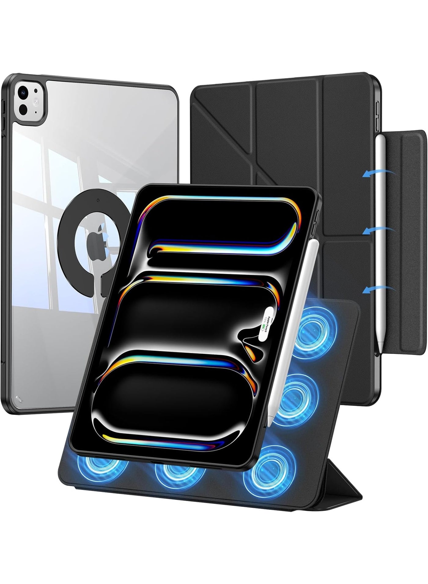 Rock Pow Magnetic Case For iPad Air 13 inch M4/M3/M2 (2026/2025/2024),Magnetic Case For iPad Pro 12.9-inch (6th2022/5th2021/4th2020/3th2018) Case with Pencil Holder, Detachable Powerful Magnetic Rotat