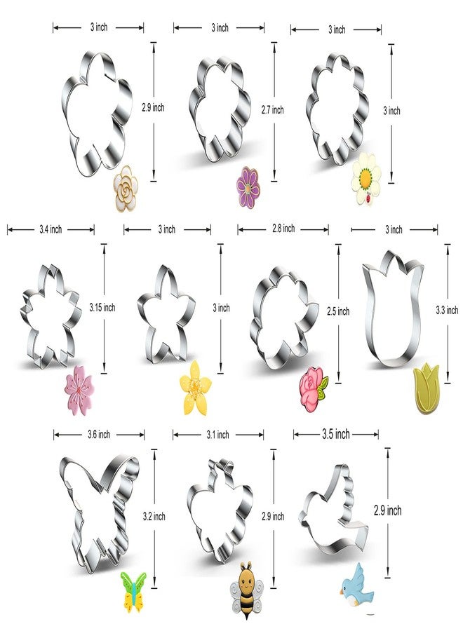 azflyife Summer Flowers Garden Cookie Cutter Set 10-Piece Butterfly, Bird, Bee, Rose, Tulip, Sunflower, Daisy, Plum Cherry Blossoms Flower Shaped Cookie Cutters Biscuit Fondant Molds - Stainless Steel 3 Inch - Image 2