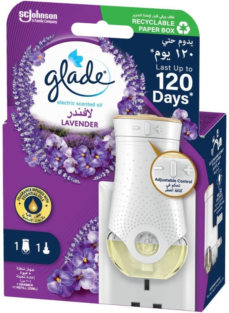 جليد معطر جو كهربائي برائحة اللافندر مع حامل قابل للتوصيل وعبوة إعادة تعبئة، يحتوي على زيوت عطرية 20 مل - Image 1