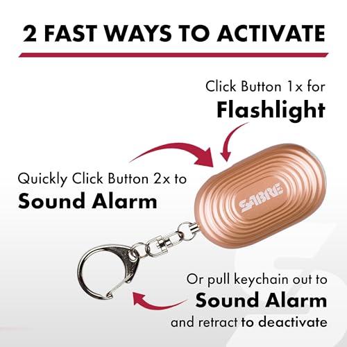 SABRE 2-in-1 Personal Alarm with LED Light, 130dB Personal Safety Siren, Snap Hook for Instant Access, 1,250 Foot (381 Meters) Range, Compact Design for Easy Attachment to Purse, Bag, or Keys - Image 3