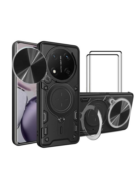 [1+2] for Honor X9C 5G Case with Screen Protector(2 pack), Built Slide Camera Protection Cover, Mil- Heavy Duty Protective Phone Case for Honor X9C (Black)
