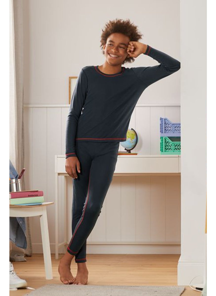 Tchibo Kids Boy 2 Pieces Long Sleeve Tee and Pull On Leggings, Navy and Red  - Image 1