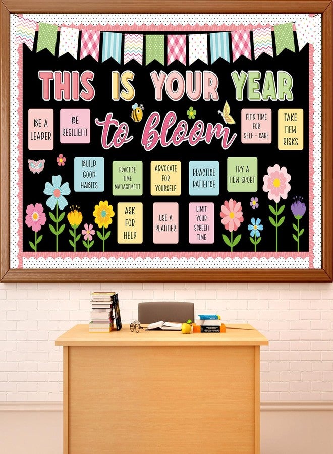 ojustbeok Spring Bulletin Board Decorations Positive Flower Butterfly Paper Cutouts Inspirational This is Your Year Bulletin Board Set Spring Bee Floral Poster for School Class Chalkboard Wall Decoration Favor - Image 1