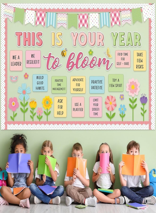ojustbeok Spring Bulletin Board Decorations Positive Flower Butterfly Paper Cutouts Inspirational This is Your Year Bulletin Board Set Spring Bee Floral Poster for School Class Chalkboard Wall Decoration Favor - Image 5