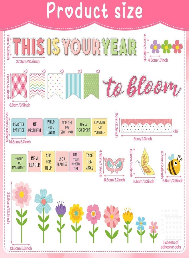 ojustbeok Spring Bulletin Board Decorations Positive Flower Butterfly Paper Cutouts Inspirational This is Your Year Bulletin Board Set Spring Bee Floral Poster for School Class Chalkboard Wall Decoration Favor - Image 2