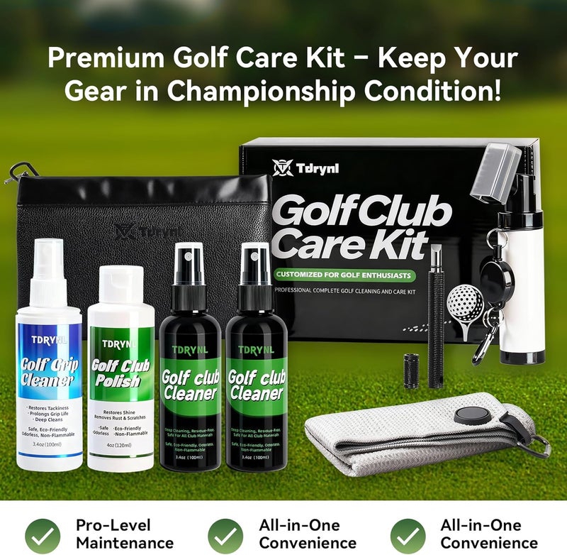 Tdrynl Pro Golf Club Care Kit – Complete 7-Piece Cleaning Set with Cleaner, Polish, Brush, Groove Sharpener, Grip Cleaner, Magnetic Towel & Leather Bag - Image 5