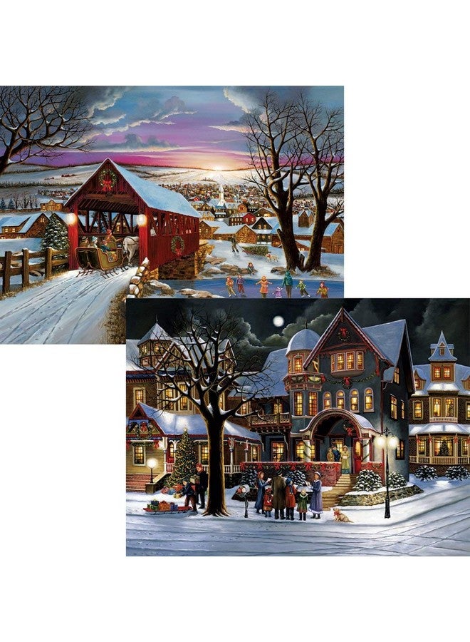 بيتس آند بيسيز قطع وقطع - مجموعة قيمة من قطعتين (2) من أحجيات الصور المقطوعة، مكونة من 500 قطعة للبالغين - متع عيد الميلاد - 500 قطعة من أحجيات عطلة الشتاء من تصميم الفنان إتش هارجروف - Image 2