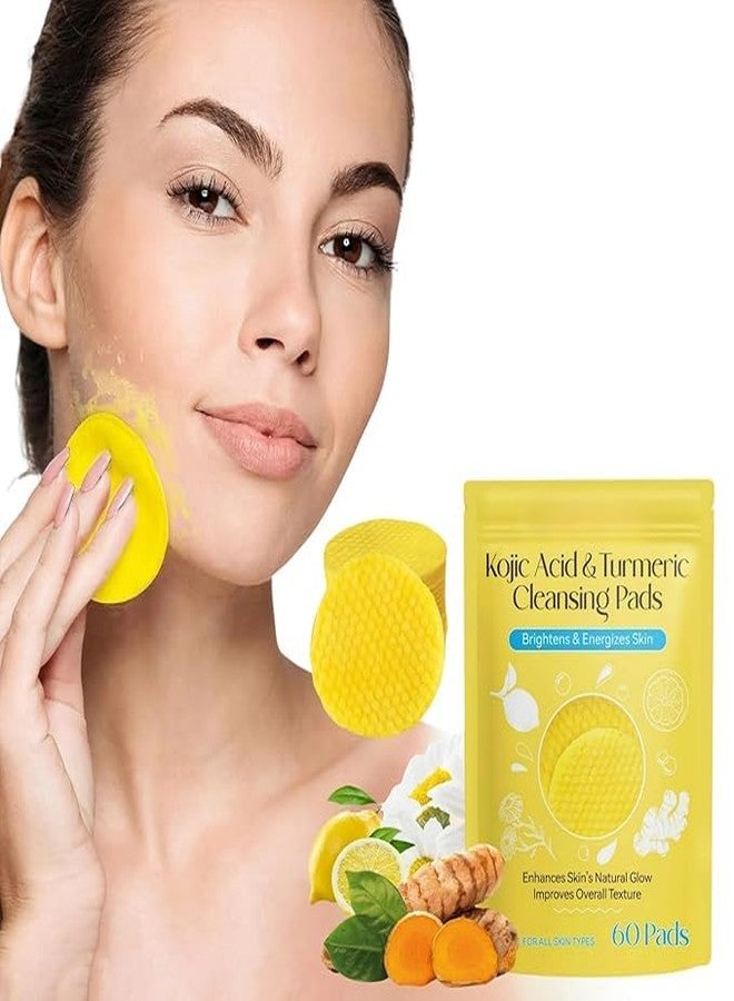 Zinza Turmeric & Kojic Acid Face Cleansing Pads for Dark Spots, Skin Brightening & Acne Prevention Vitamin B5, Vitamin C, Turmeric Infused Foaming Exfoliating Pads, For Women & Men(Pack of 1) - Image 1