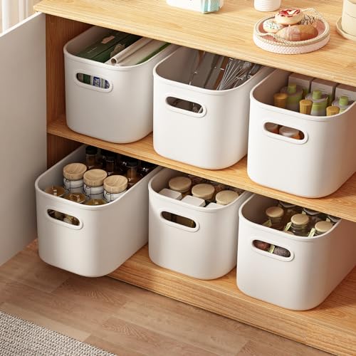 ORGIDOL 6 Pack White Storage Bins with Lids Stackable Storage Container for Organizing Small Storage Boxes with Handle for Shelves Cute Organizer Bins for Craft Snacks 985x69x57 inch - Image 3